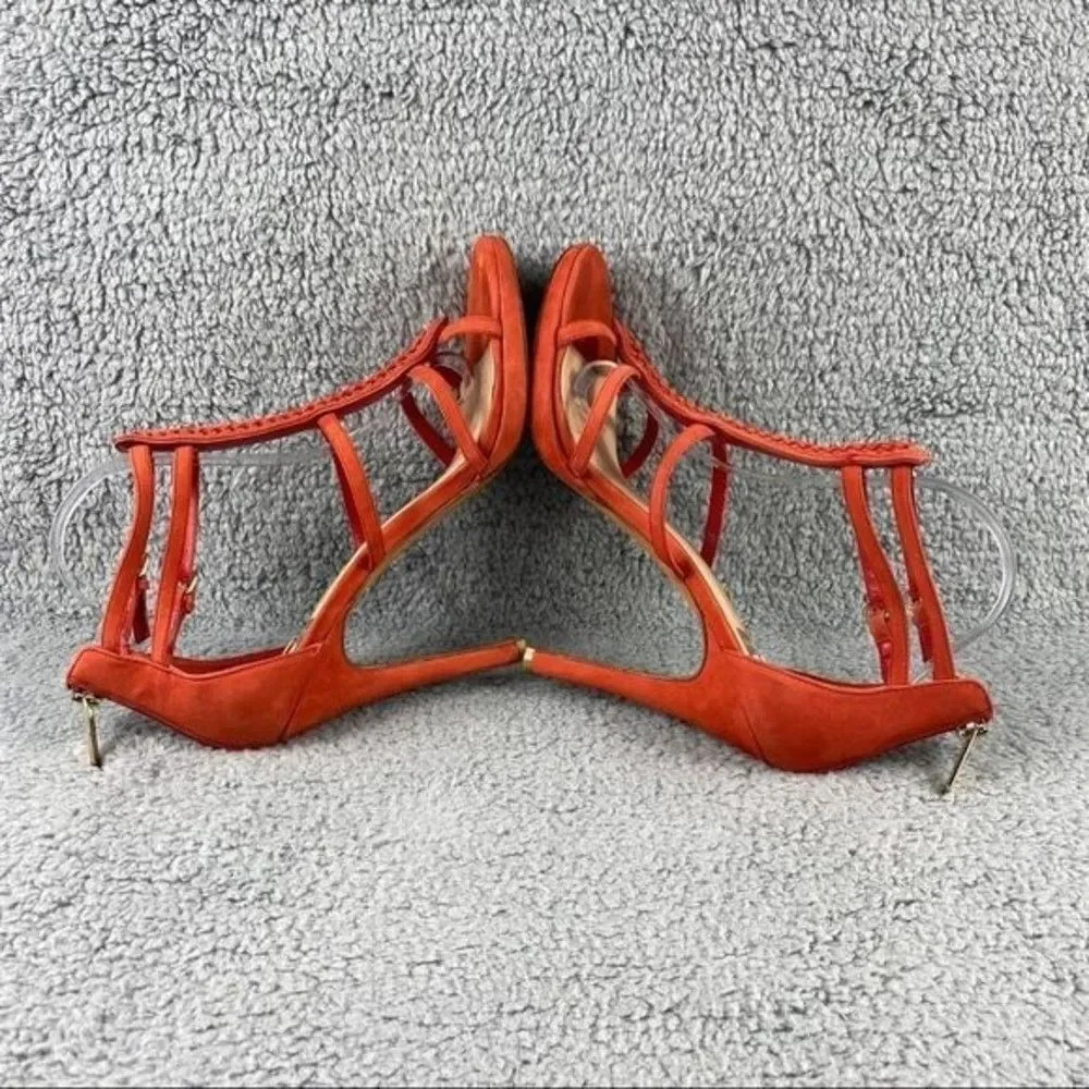 Dolce vita camila Sandals High Heel Nubuck Suede Orange Back Zip Buckle Platform - Picture 6 of 12